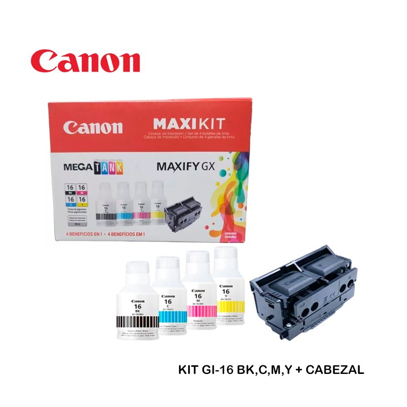 TINTA CANON GI-16 BK C M Y CABEZAL PH-S MAXI KIT GX6010/GX7010
